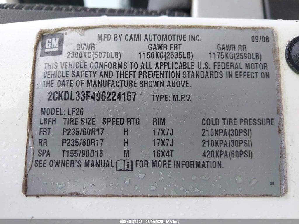 2CKDL33F496224167 2009 PONTIAC TORRENT photo no. 9