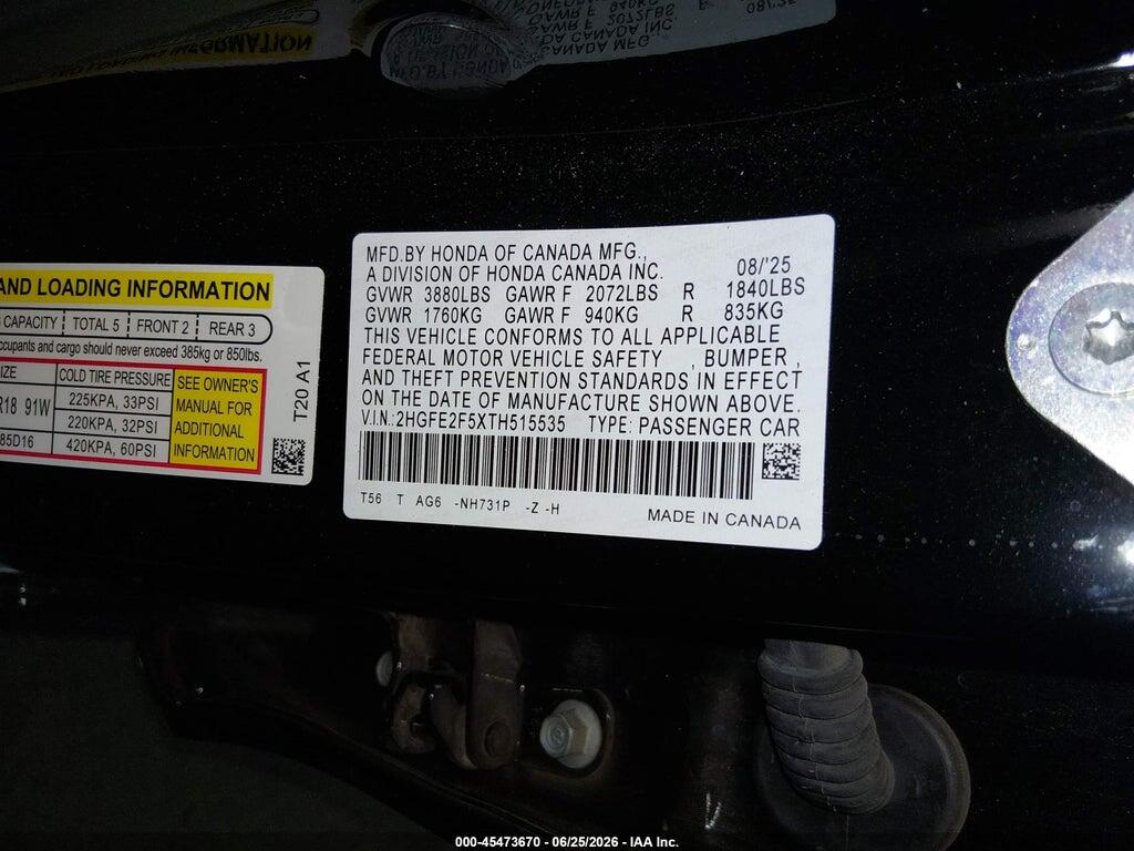 2HGFE2F5XTH515535 2026 HONDA CIVIC photo no. 9