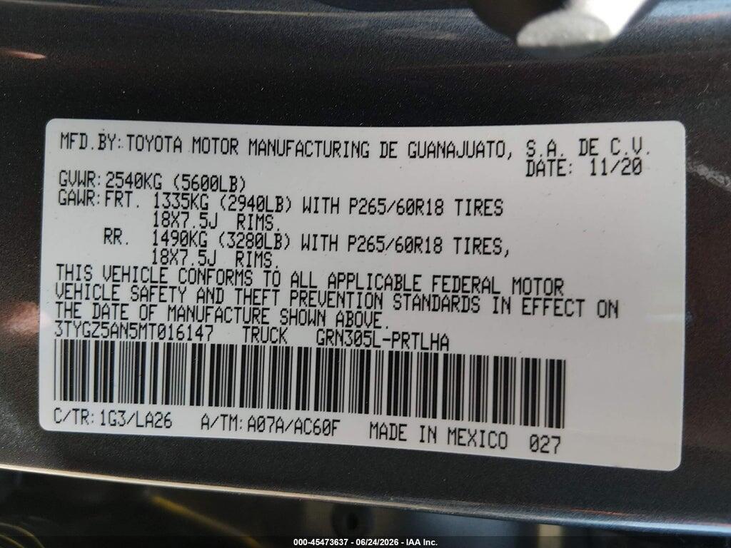 3TYGZ5AN5MT016147 2021 TOYOTA TACOMA photo no. 9