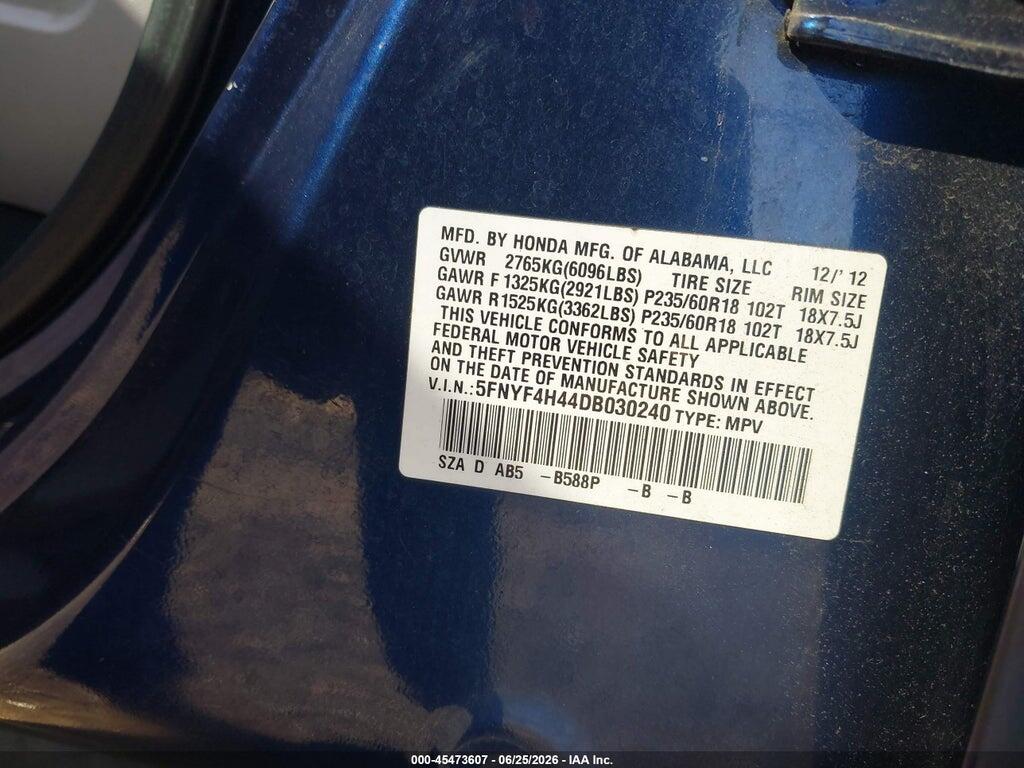 5FNYF4H44DB030240 2013 HONDA PILOT photo no. 9
