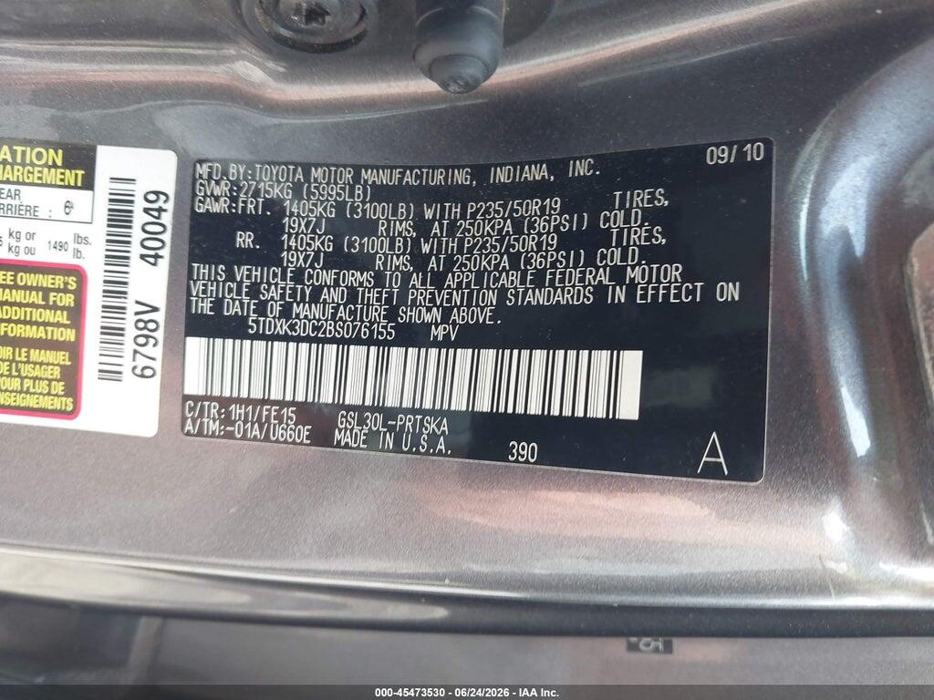 5TDXK3DC2BS076155 2011 TOYOTA SIENNA photo no. 9