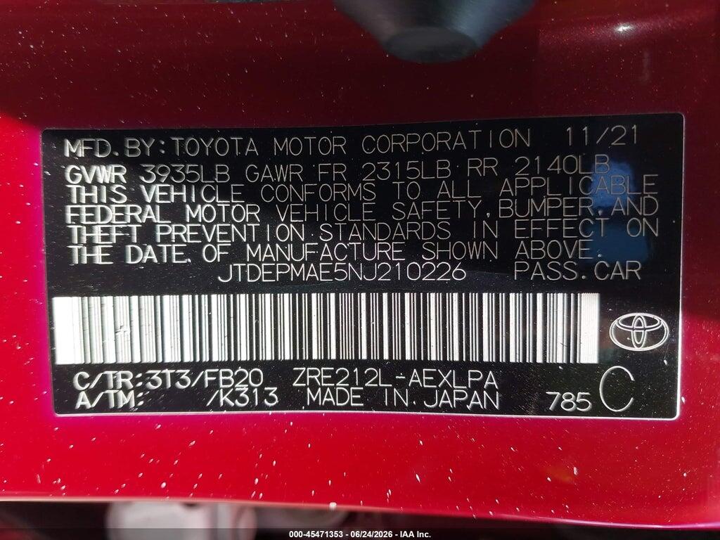 JTDEPMAE5NJ210226 2022 TOYOTA COROLLA photo no. 9