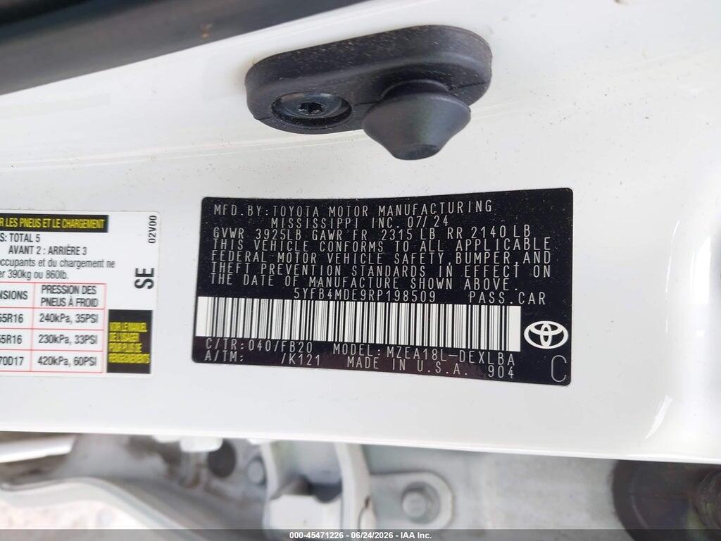 5YFB4MDE9RP198509 2024 TOYOTA COROLLA photo no. 9