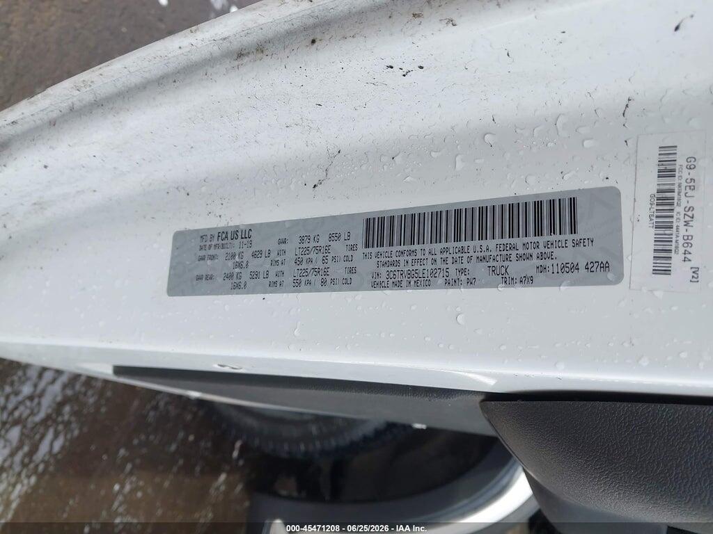 3C6TRVBG5LE102715 2020 RAM PROMASTER 1500 photo no. 9