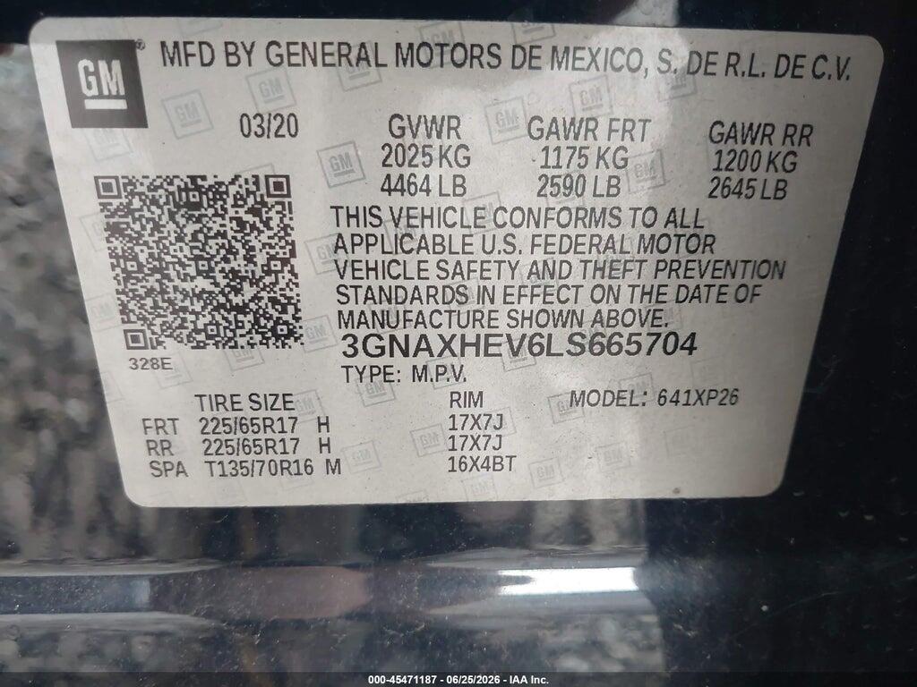 3GNAXHEV6LS665704 2020 CHEVROLET EQUINOX photo no. 9