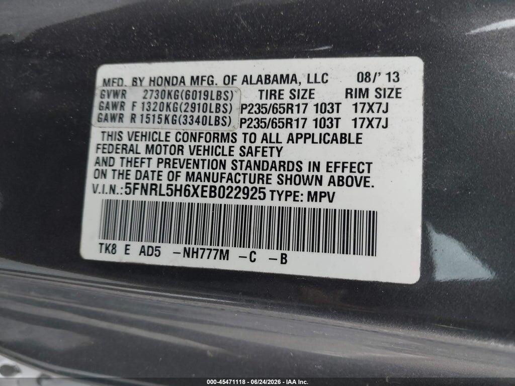 5FNRL5H6XEB022925 2014 HONDA ODYSSEY photo no. 9