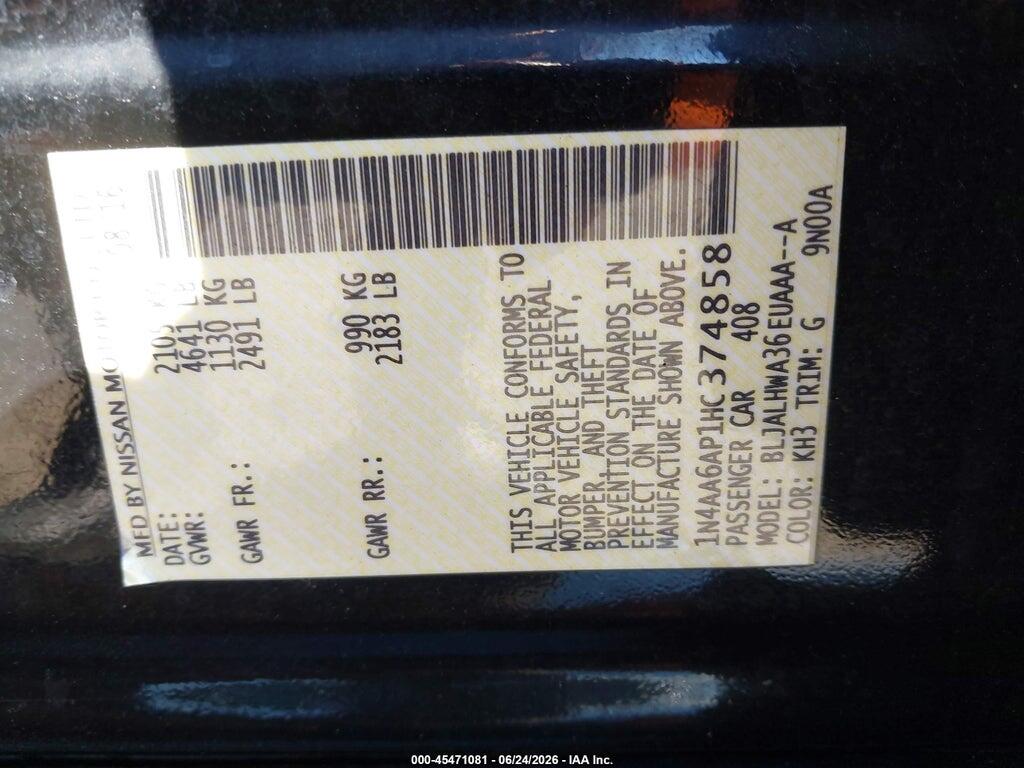 1N4AA6AP1HC374858 2017 NISSAN MAXIMA photo no. 9