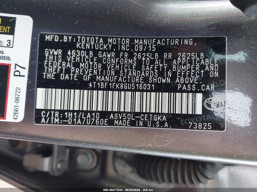 4T1BF1FK8GU516031 2016 TOYOTA CAMRY photo no. 9