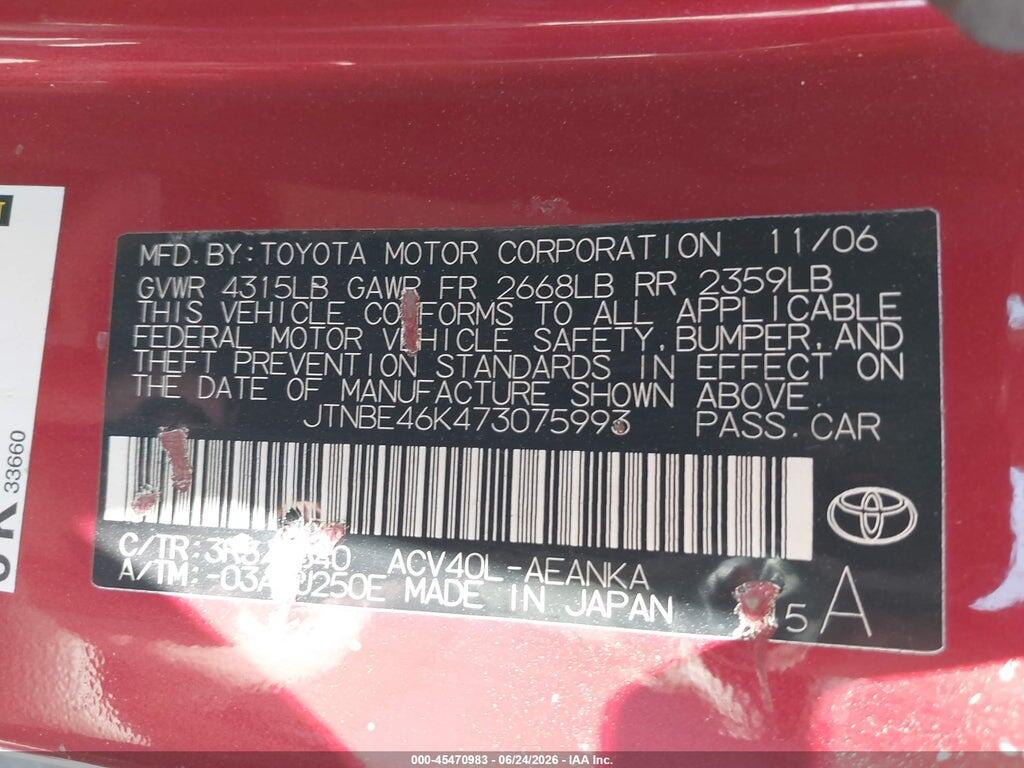 JTNBE46K473075993 2007 TOYOTA CAMRY photo no. 9
