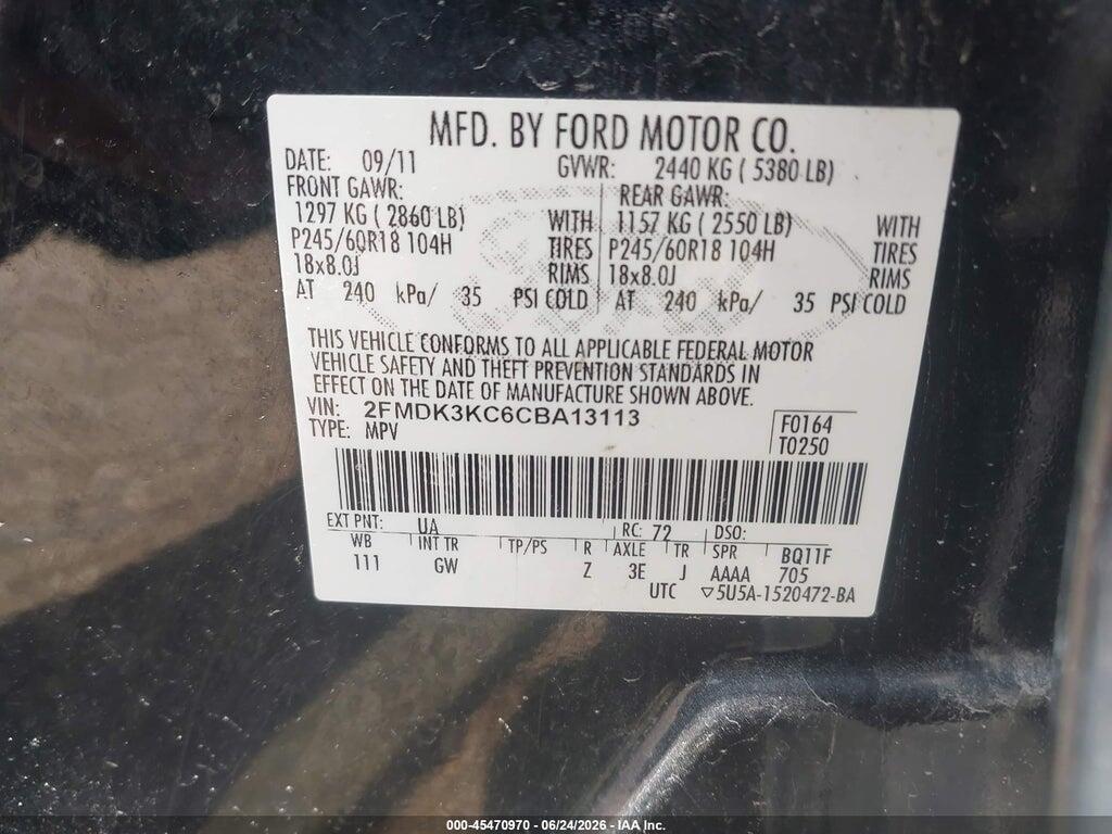 2FMDK3KC6CBA13113 2012 FORD EDGE photo no. 9