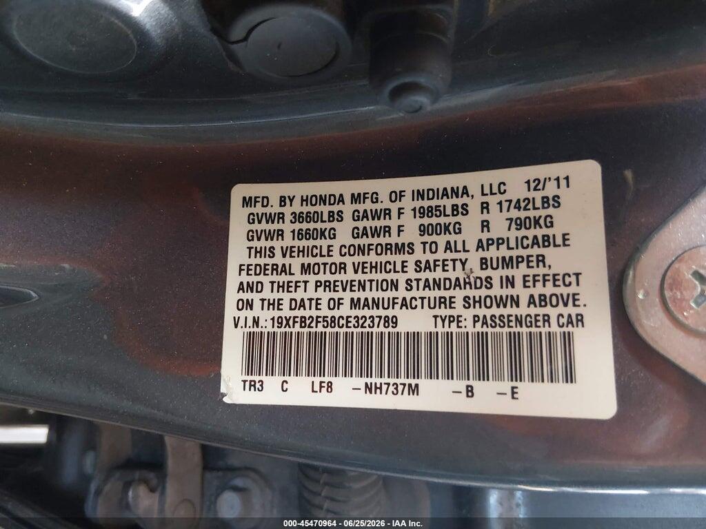 19XFB2F58CE323789 2012 HONDA CIVIC photo no. 9