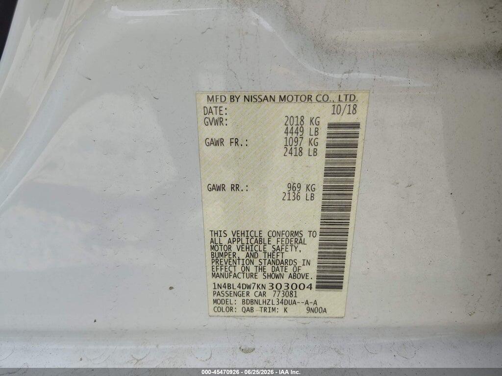 1N4BL4DW7KN303004 2019 NISSAN ALTIMA photo no. 9