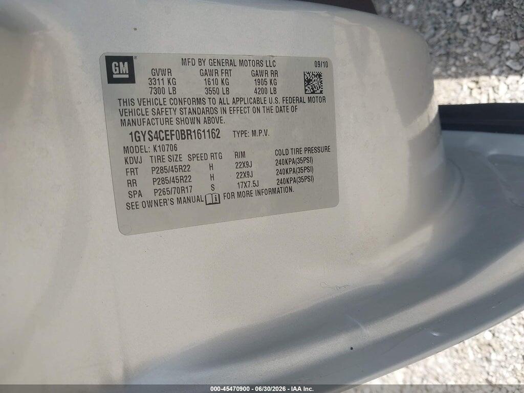 1GYS4CEF0BR161162 2011 CADILLAC ESCALADE photo no. 9