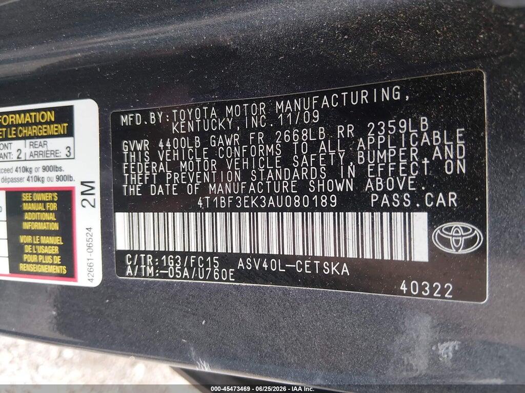 4T1BF3EK3AU080189 2010 TOYOTA CAMRY photo no. 9