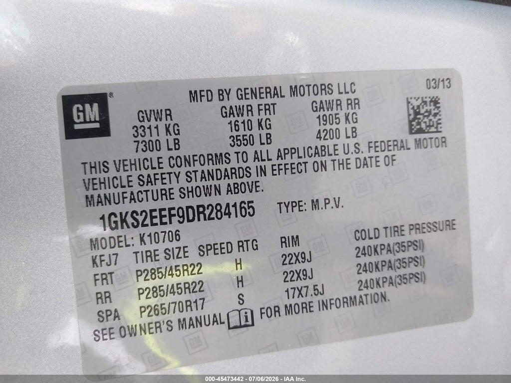 1GKS2EEF9DR284165 2013 GMC YUKON photo no. 9