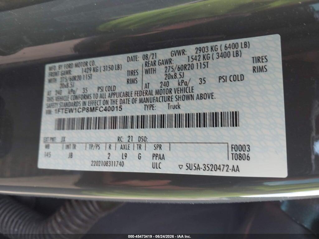 1FTEW1CP8MFC40015 2021 FORD F-150 photo no. 9