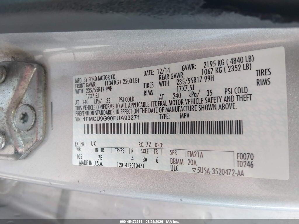 1FMCU9G90FUA93271 2015 FORD ESCAPE photo no. 9
