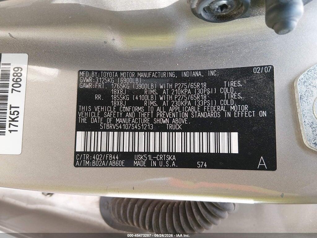 5TBRV54107S451213 2007 TOYOTA TUNDRA photo no. 9