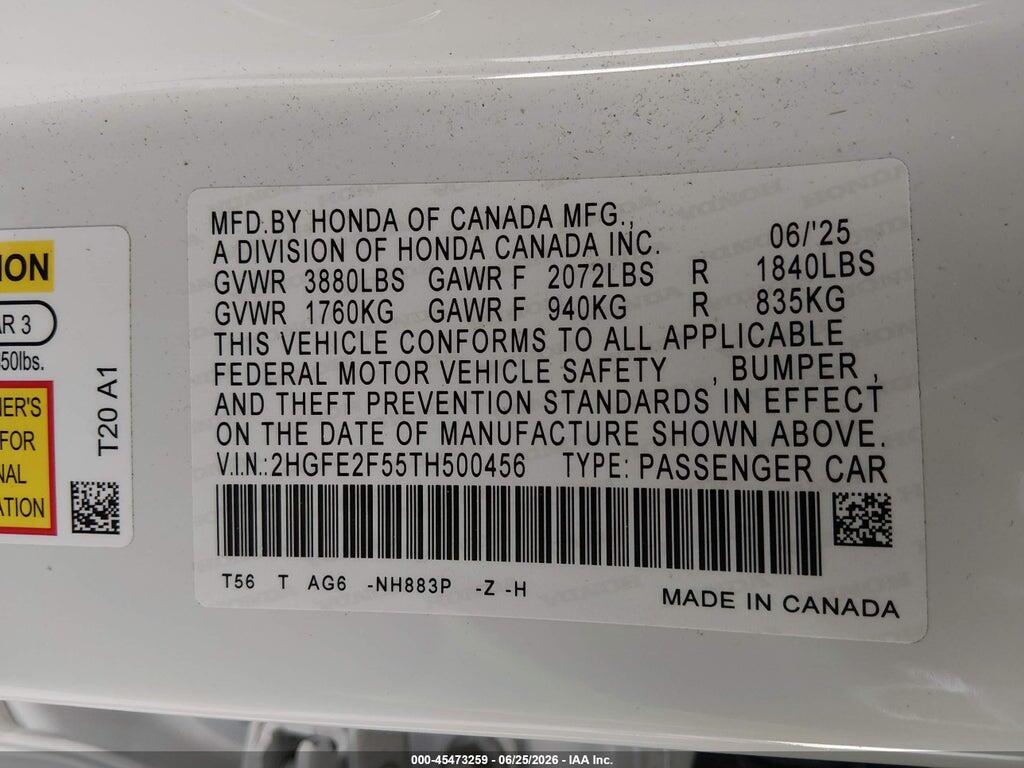 2HGFE2F55TH500456 2026 HONDA CIVIC photo no. 6