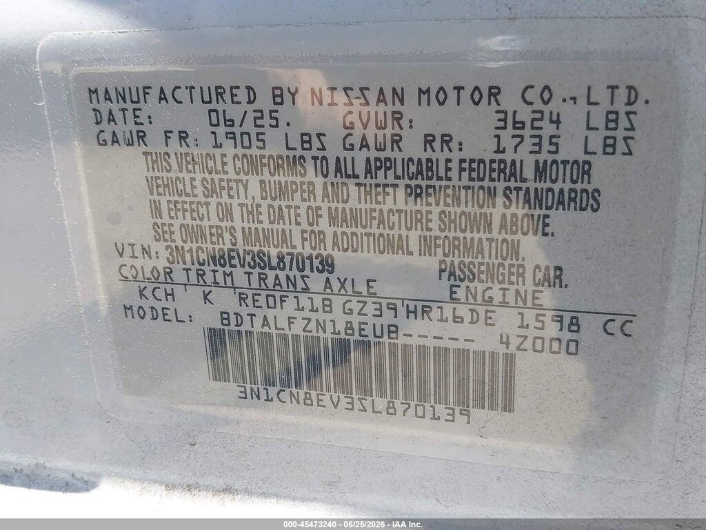 3N1CN8EV3SL870139 2025 NISSAN VERSA photo no. 9
