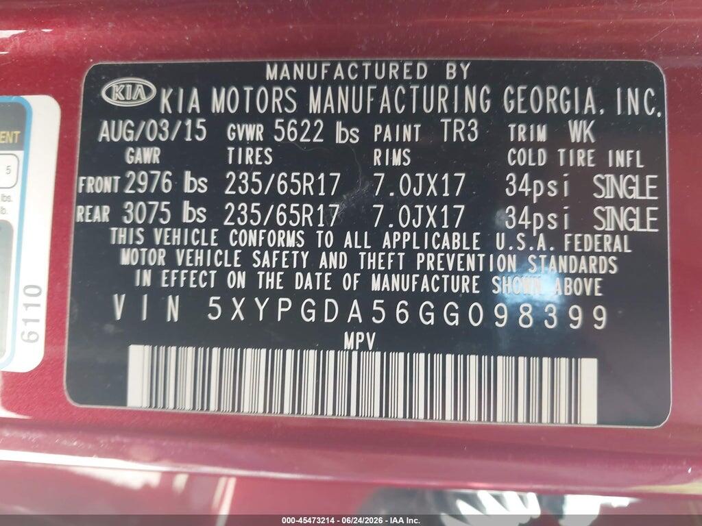 5XYPGDA56GG098399 2016 KIA SORENTO photo no. 9