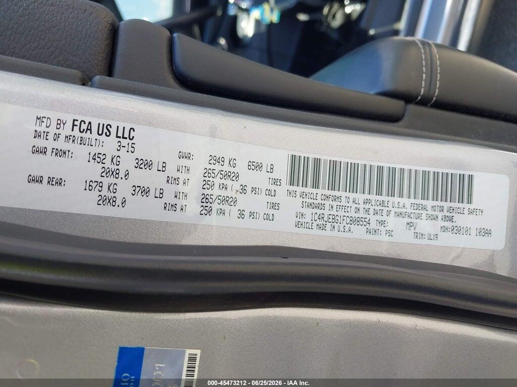 1C4RJEBG1FC808554 2015 JEEP GRAND CHEROKEE photo no. 9