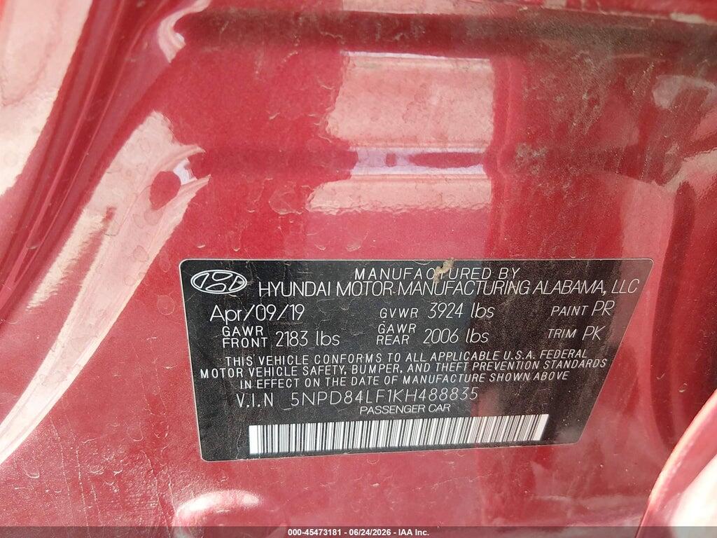 5NPD84LF1KH488835 2019 HYUNDAI ELANTRA photo no. 9