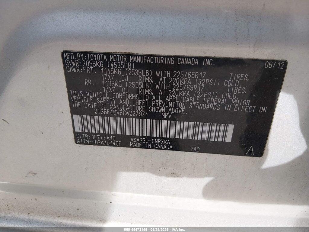 2T3BF4DV8CW227974 2012 TOYOTA RAV4 photo no. 9