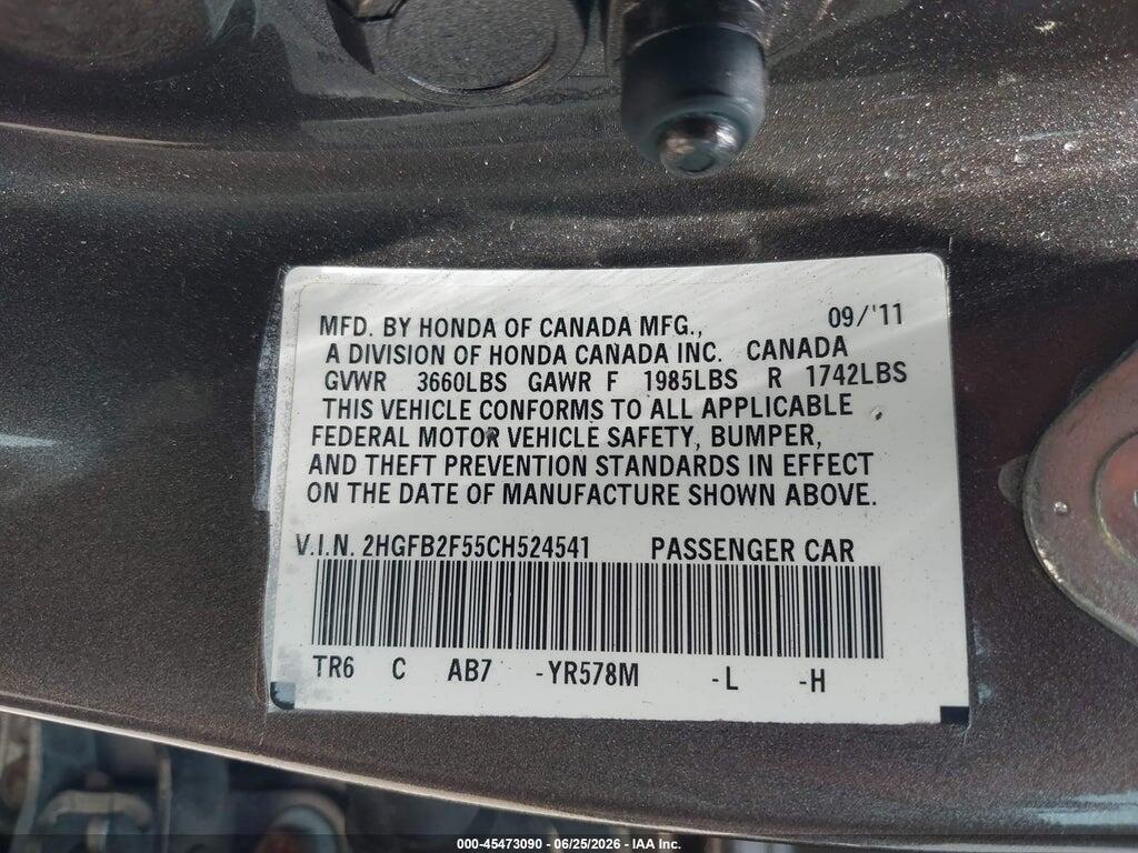 2HGFB2F55CH524541 2012 HONDA CIVIC photo no. 9