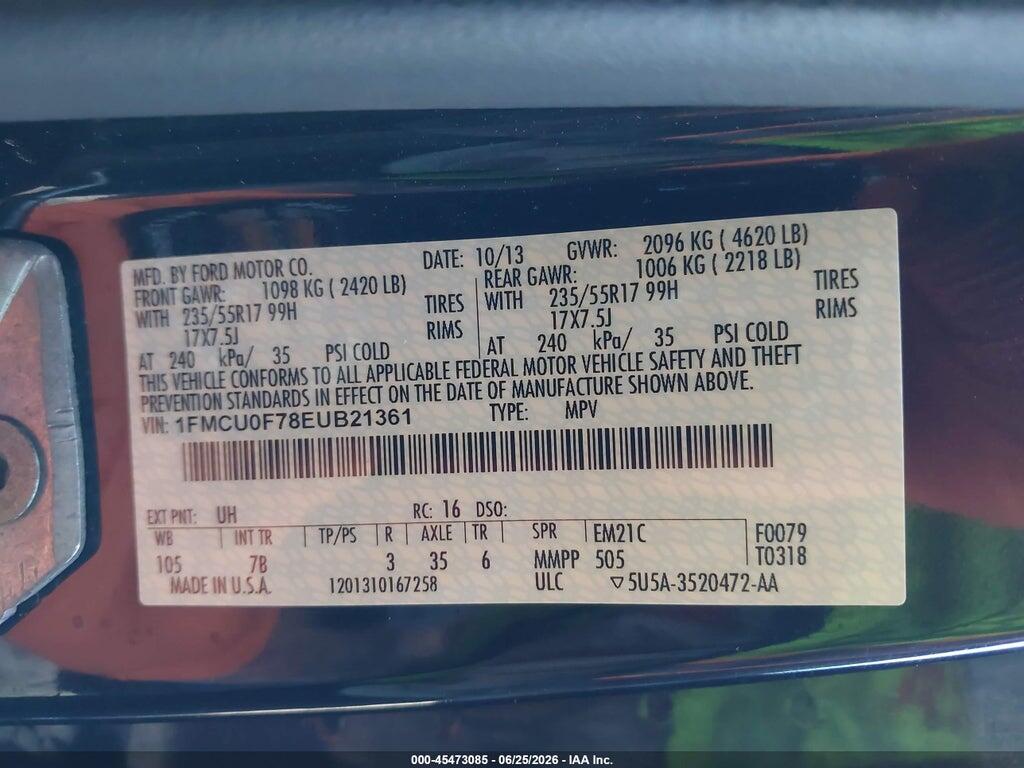 1FMCU0F78EUB21361 2014 FORD ESCAPE photo no. 9