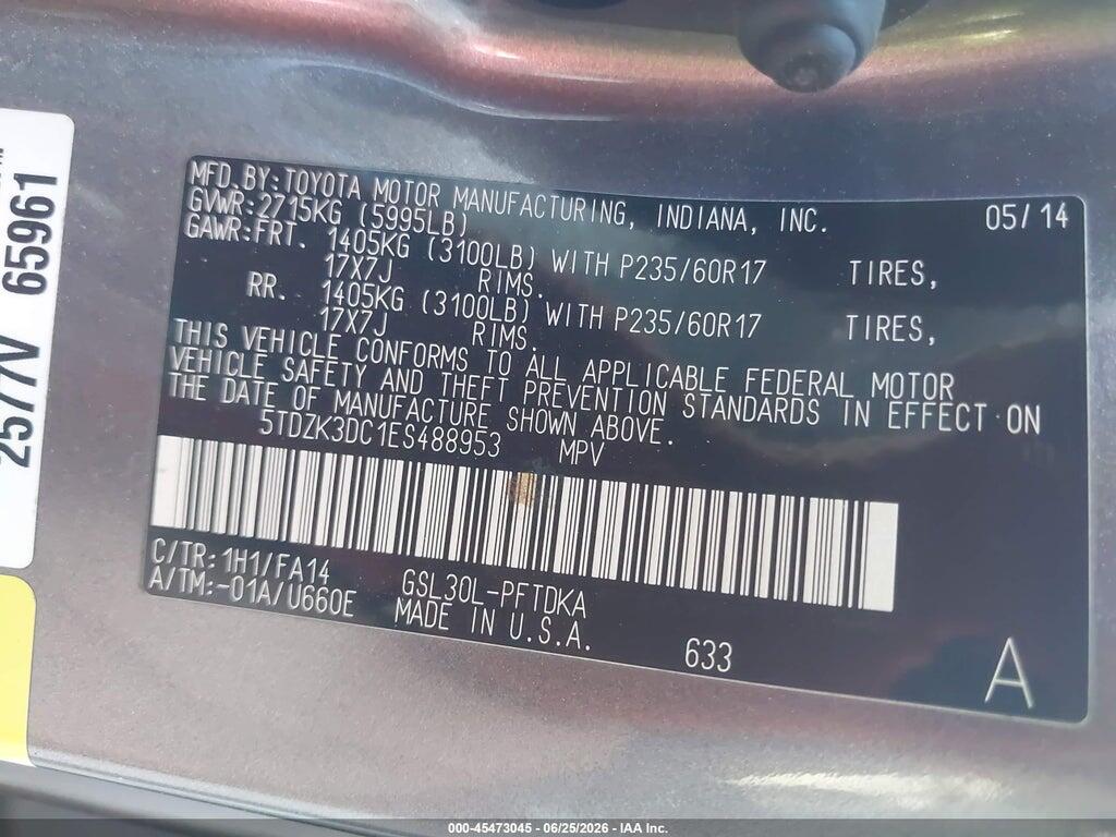 5TDZK3DC1ES488953 2014 TOYOTA SIENNA photo no. 9
