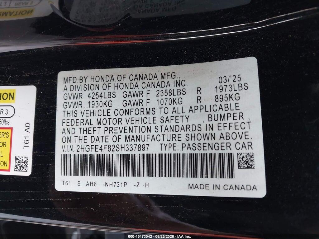2HGFE4F82SH337897 2025 HONDA CIVIC HYBRID photo no. 9