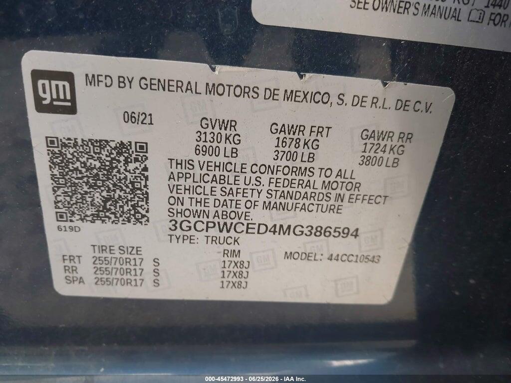 3GCPWCED4MG386594 2021 CHEVROLET SILVERADO 1500 photo no. 9
