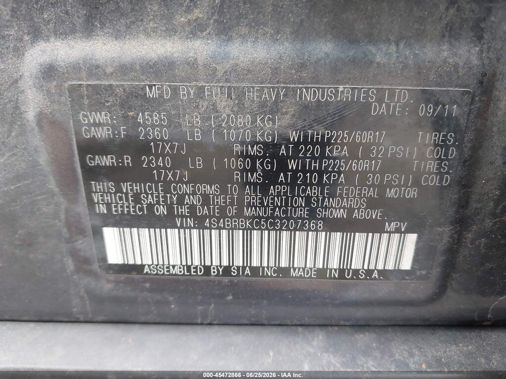 4S4BRBKC5C3207368 2012 SUBARU OUTBACK photo no. 9