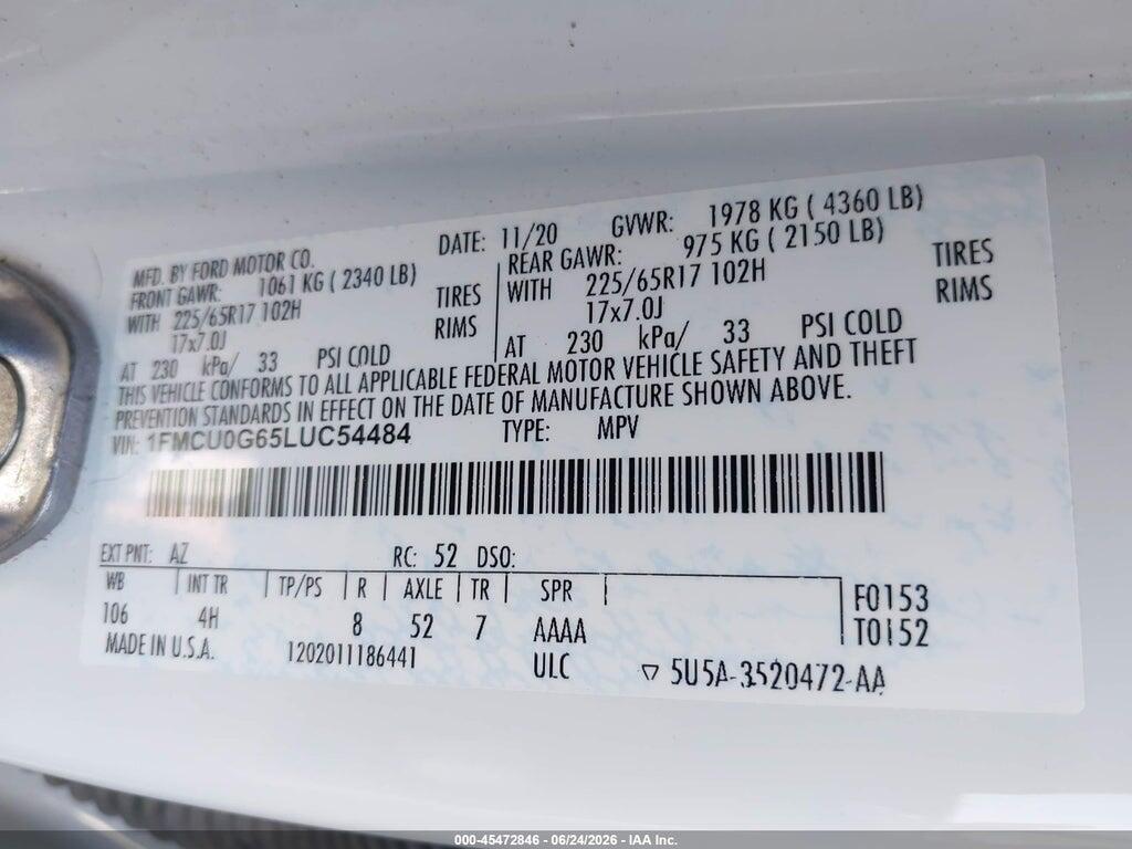 1FMCU0G65LUC54484 2020 FORD ESCAPE photo no. 9