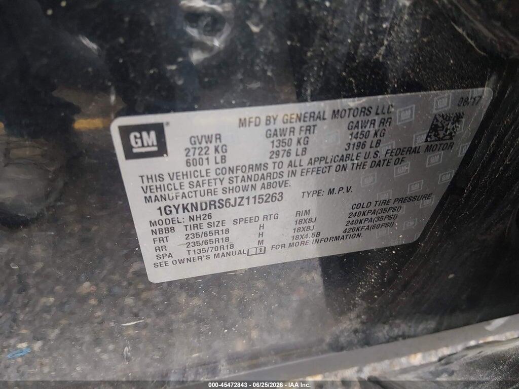 1GYKNDRS6JZ115263 2018 CADILLAC XT5 photo no. 9