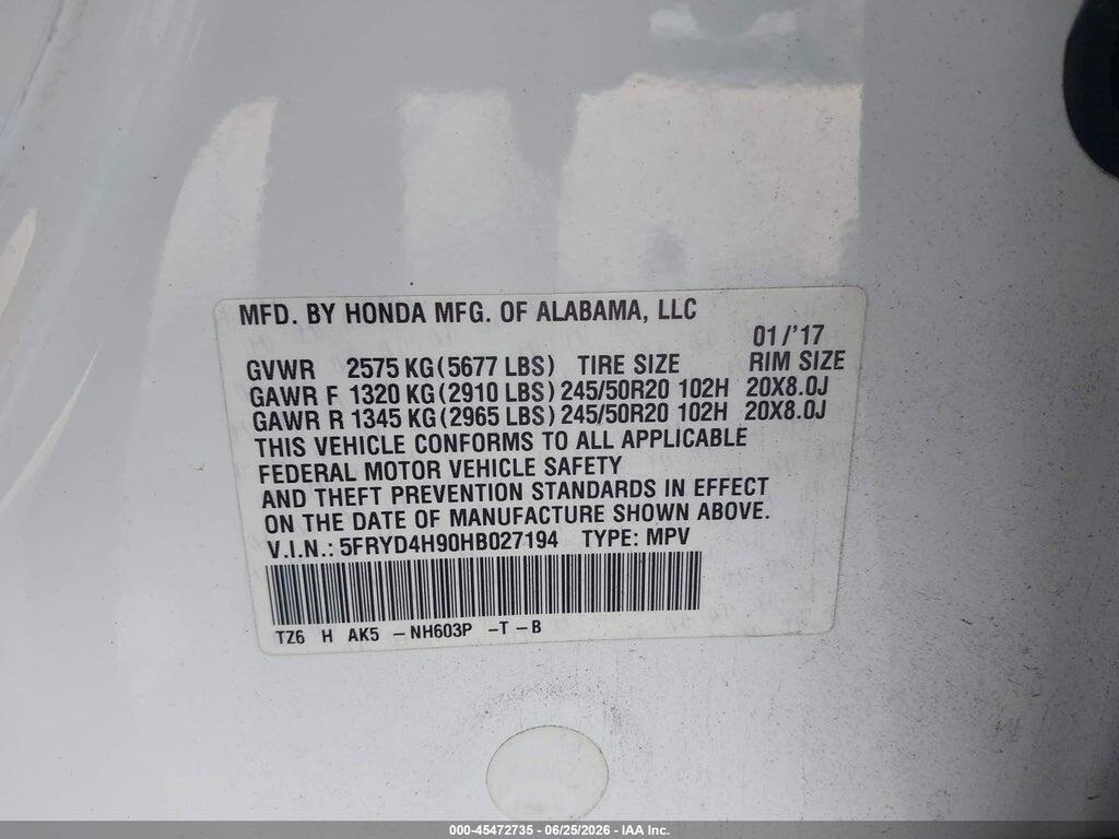 5FRYD4H90HB027194 2017 ACURA MDX photo no. 9