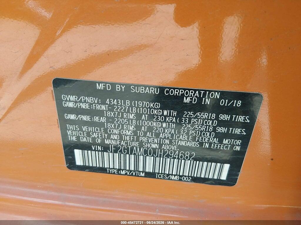 JF2GTAMC0JH294682 2018 SUBARU CROSSTREK photo no. 9