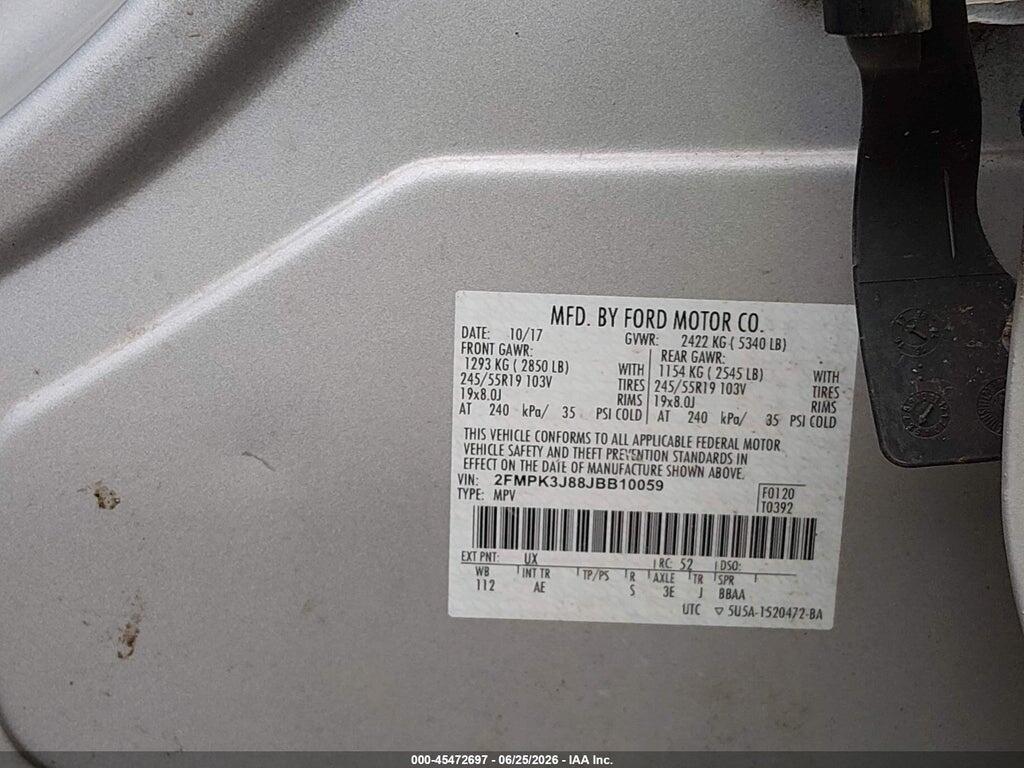 2FMPK3J88JBB10059 2018 FORD EDGE photo no. 9