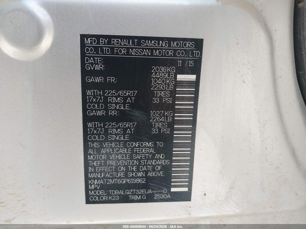 KNMAT2MT6GP619862 2016 NISSAN ROGUE photo no. 9