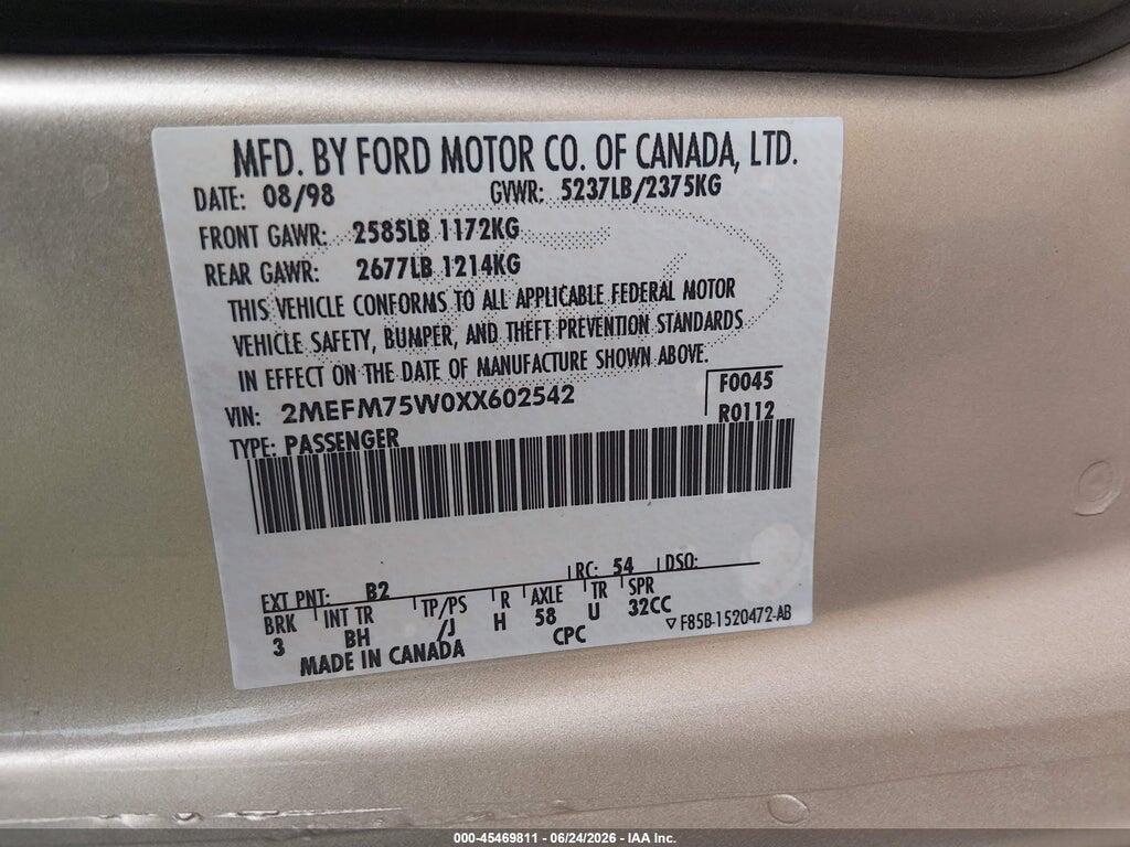 2MEFM75W0XX602542 1999 MERCURY GRAND MARQUIS photo no. 9