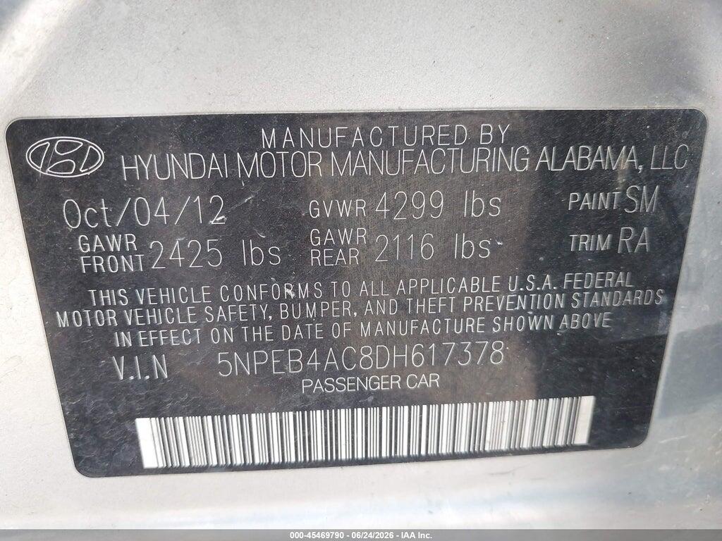 5NPEB4AC8DH617378 2013 HYUNDAI SONATA photo no. 9