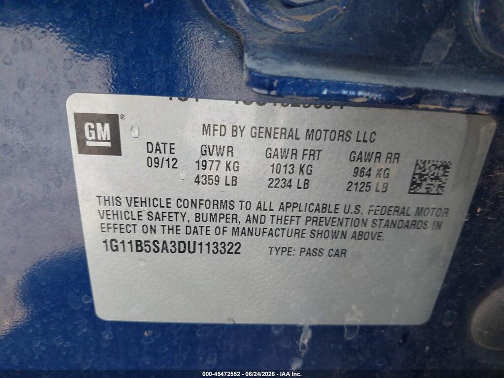 1G11B5SA3DU113322 2013 CHEVROLET MALIBU photo no. 9