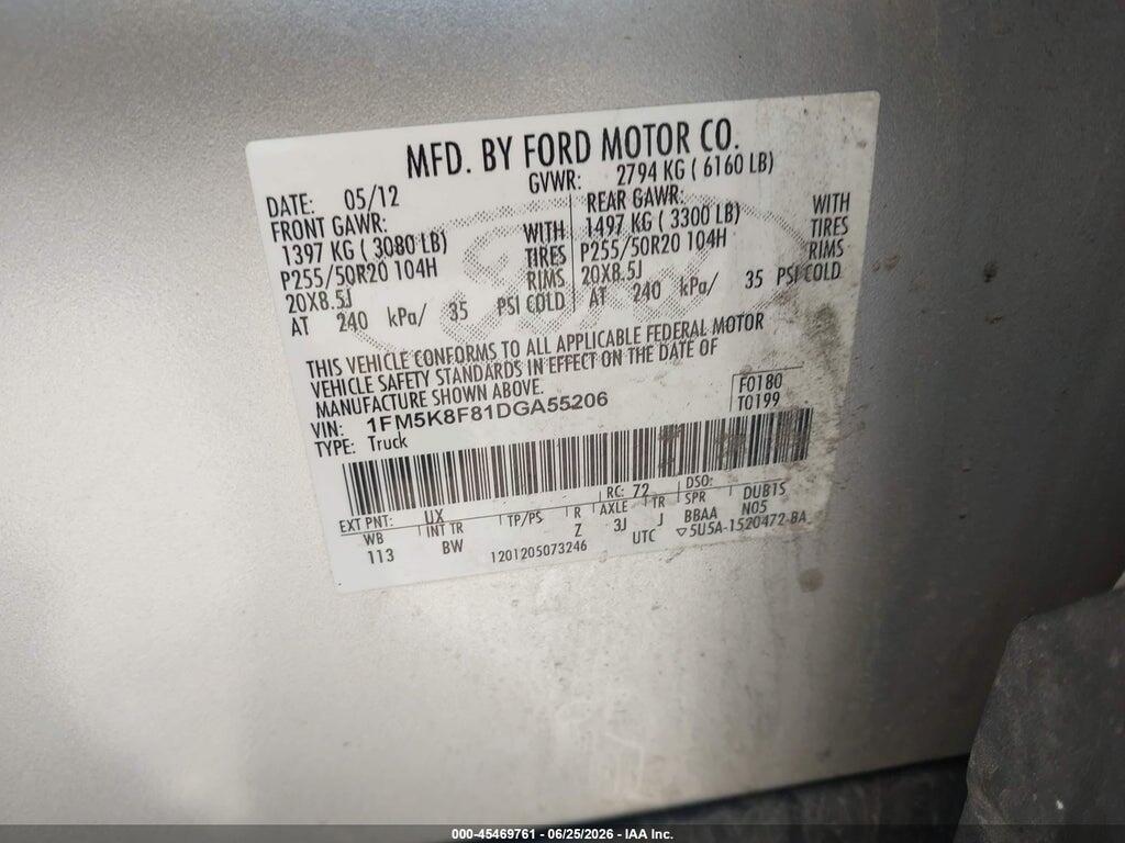 1FM5K8F81DGA55206 2013 FORD EXPLORER photo no. 9