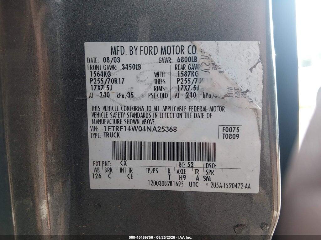 1FTRF14W04NA25368 2004 FORD F-150 photo no. 9