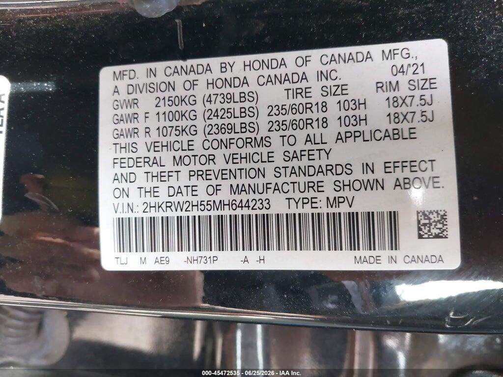 2HKRW2H55MH644233 2021 HONDA CR-V photo no. 9