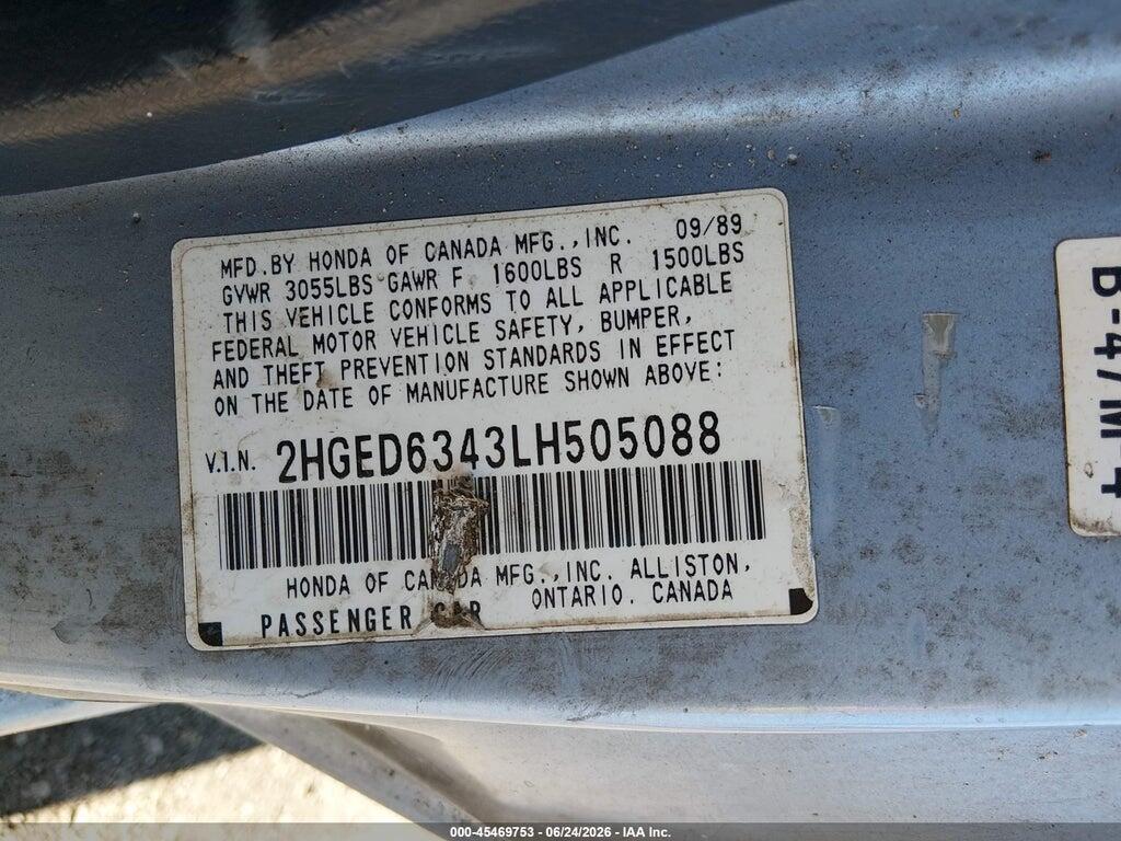 2HGED6343LH505088 1990 HONDA CIVIC photo no. 9