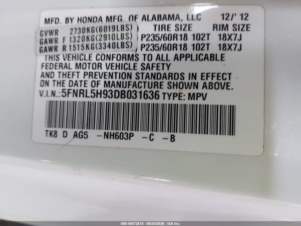 5FNRL5H93DB031636 2013 HONDA ODYSSEY photo no. 9