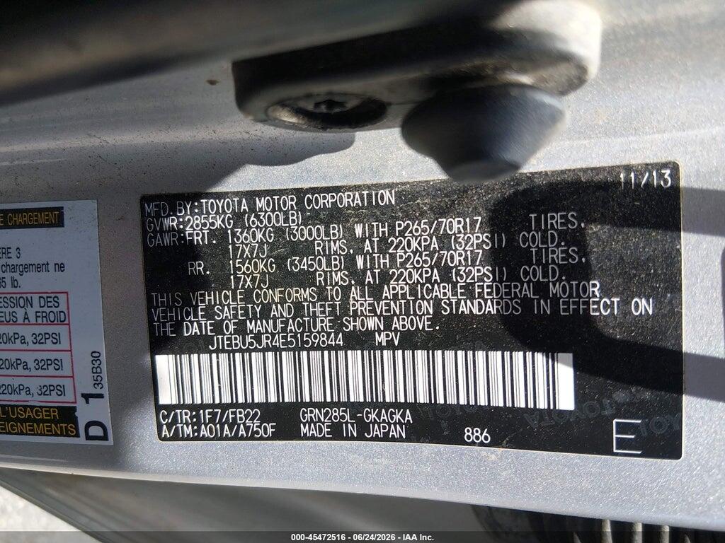 JTEBU5JR4E5159844 2014 TOYOTA 4RUNNER photo no. 9