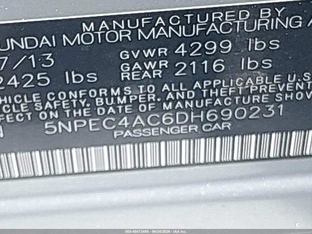 5NPEC4AC6DH690231 2013 HYUNDAI SONATA photo no. 9